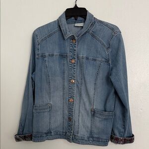 Chico's Blue Jean Jacket with Patterned Cuffs